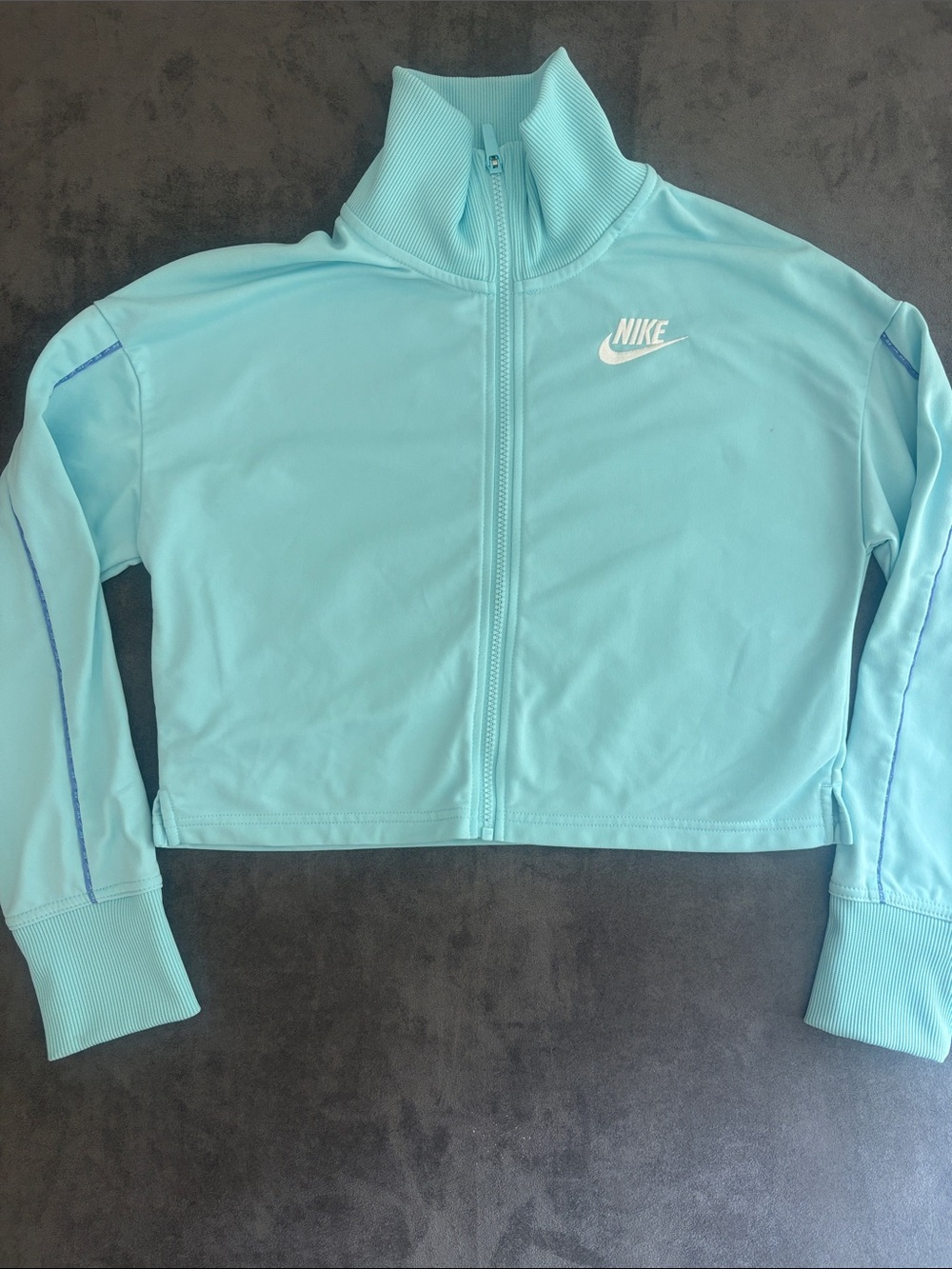 Nike embroidered Unisex Light Blue Zip-Up Jacket Child Sz XL soft interior